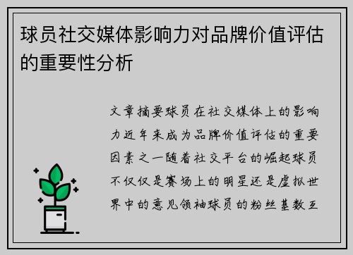 球员社交媒体影响力对品牌价值评估的重要性分析