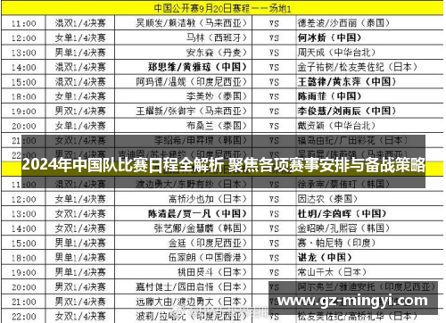 2024年中国队比赛日程全解析 聚焦各项赛事安排与备战策略